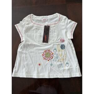 Catimini 3A Girls White w/Multicolored Embroidered Tee Shirt